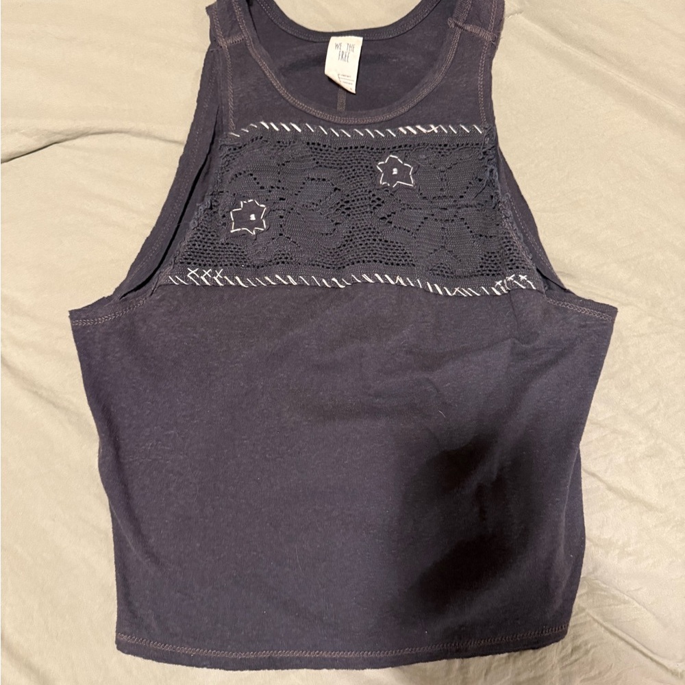 We The Free Blue Embellished Crop Tank Top
